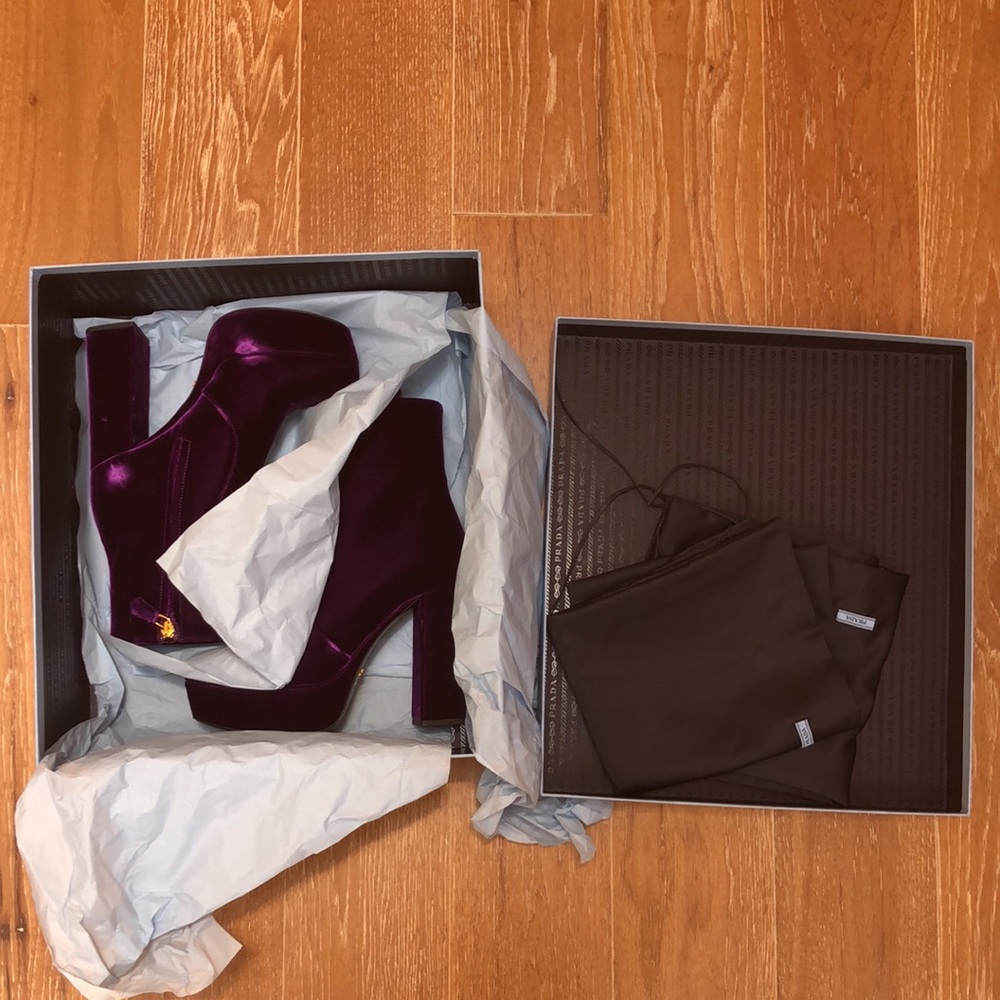 Prada Velvet 115 Magenta Platform Ankel Boots - 6 - Picture 14 of 15